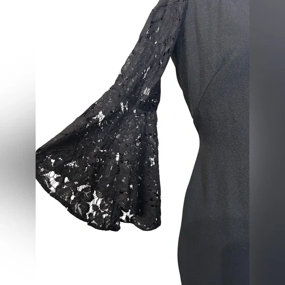 Chelsea28 Black Bell Lace Sleeve Dress Size 6 - Picture 7 of 14